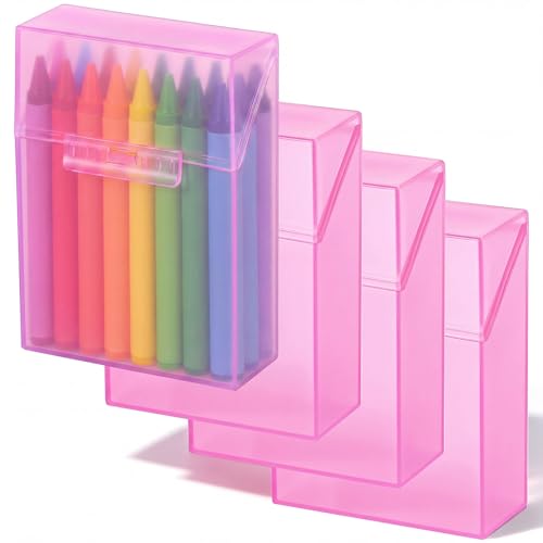 Clabby 4 Pcs Clear Plastic Crayon Boxes Hold 24 Count, Pink | Organizer Box, Case, Colorful, Portable Storage Holder with Snap Lid, for Boys Girls Kids School Classroom Home Art Supply - color: Pink