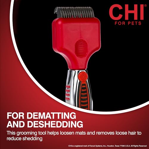 CHI for Dogs Dematting and Deshedding Undercoat Rake Dog Grooming Tool Long Hair and Double Coats Rounded Blade Teeth Remove Mats and Loose Undercoat Detangling Rake Shedding Control Ergo Handle | Rounded blade teeth remove mats and loose undercoat, for l