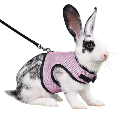 Rabbit Harness and Leash Set Bunny Clothes Guinea Pig Mesh Vest Pink L | Rabbits Leash Set Bunny Vest Adjustable Clothes Escape Proof Walking Small Animal Pets Rat Squirrel Ferret Harness Leash L - color: Pink, size: L Chest 7.8-11.8",For Adult Rabbits