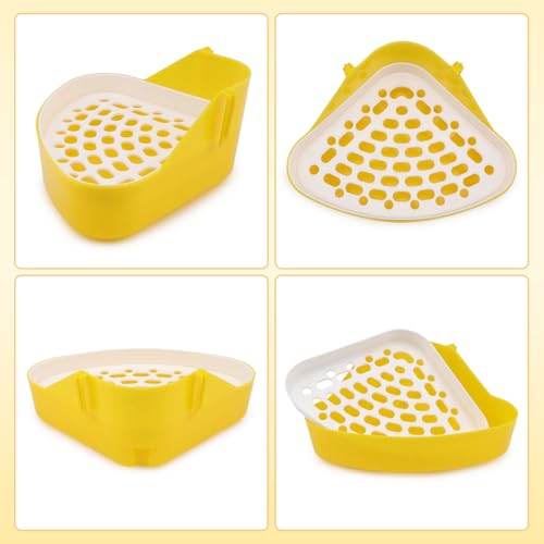 Hypeety Rabbit Litter Box Corner Potty Tray Toilet for Guinea Pig Ferret | Durable, easy-clean plastic, corne design, for rabbit/guinea pig/chinchilla/small pet, include grid to separate waste, yellow - color: Yellow