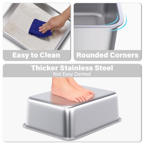 Stainless Steel Litter Box 2 Pack, Large Metal Litter Box | 20"x14"x6", Easy to Clean, Non Stick No Smell Cat Litterbox for Cats/Kitty - size: 2 Pack-Large (19.7"×13.8"×6")