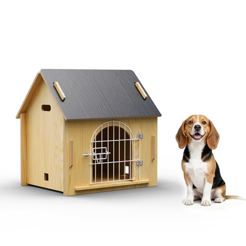 Indoor Dog House, Cozy Wooden Design with Ventilation and Raised Base, Small Bed House with Door Lock Suitable for Small Dogs or Cats, Gray, 20"x 15.75"x 20.5"