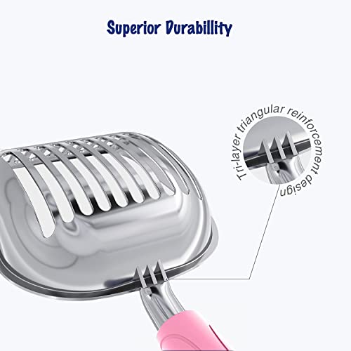 Cat Litter Scoop, Aluminum Alloy Sifter, Kitty Metal Scooper, Deep Shovel, Long Handle, Poop Sifting, Kitten Pooper Lifter, Durable, Heavy Duty, for Litter Box - color: POLISHED Aluminum \ #10 Pink Handle, size: Small