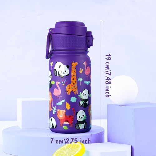 GOPPUS Kids Insulated Water Bottle 12oz, Leakproof Stainless Steel Thermos, BPA Free Double Wall Vacuum Insulated Bottle for School, Travel, Sports & Outdoor Activities, Boys Girls - color: Purple panda
