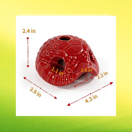 Snake Head Reptile Hide Cave, Red | Small Ceramic, Gecko Hideout with Water Reservoir, Mini Terrarium Decor, For Juvenile Snake, Lizard, Frog - color: Red