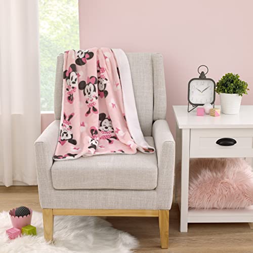 NoJo Disney Minnie Mouse Pink, White and Black Bows Super Soft Sherpa Baby Blanket - color: Minnie Mouse Pink