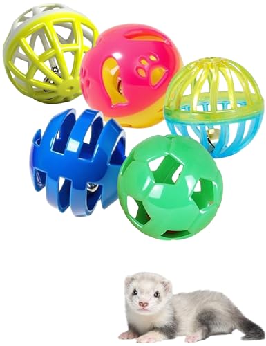 5 Pack Ferret Bell Ball Toys, Play Balls for Small Medium Large Ferrets | Bright Smooth Surface, Tough Wear-Resistant Construction for Daily Ferret Cage Play - size: 1.5''