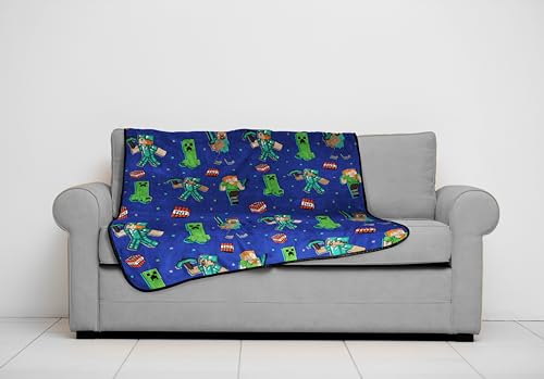 Jay Franco Minecraft Plush Throw Blanket - Measures 50 x 60 Inches - Kids Super Soft Blue Fleece Bedding, Features Creeper - color: Blue - Minecraft