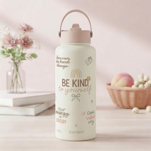 Inspirational Gift for Women, Water Bottle Stainless Steel 32oz with Lid & Straw, Positive Affirmations Insulated Bottles Gifts for Girls Friends Teens Birthday Christmas - color: Inspiration