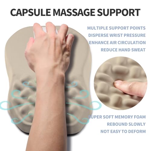 Ergonomic Raised Mouse Pad Wrist Support with Bilateral Slope Memory Foam Mousepad for Wrist Rest and Carpal Tunnel Pain Relief 11.8x7.9〃 Khaki - color: Khaki