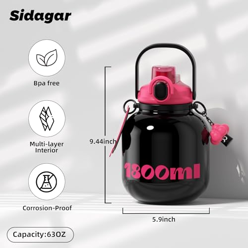 60 oz Gallon Insulated Water Bottle with Straw Lid, Black | Premium 316L Stainless Steel, Leakproof, Wide Mouth Water Jug with Handle, All-day Hot or Cold Retention, Travel & Daily Use - color: Black, size: 60 Ounces