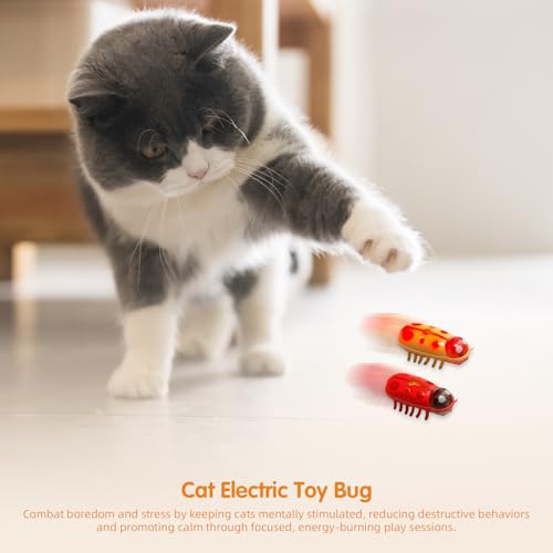 XCZAP Cat Electric Toy Bug – Automatic Rolling Interactive Cat Toy(2-Pack) (A-PC-Luminous Yellow Red) - color: A-PC-Luminous Yellow Red