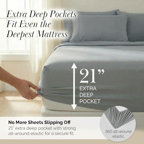 Southshore Fine Living, Inc. 21 Inch King Sheets Deep Pocket Set, 6 Piece Deep Pocket King Sheet Set - Fitted Sheet 78"x80" Fade & Wrinkle Resistant Bedding Hotel Style Microfiber - Steel Grey Sheets - color: 06 - Steel Grey, size: King