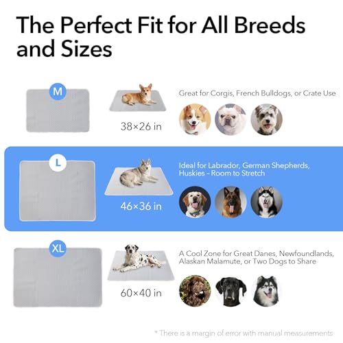 Dog Cooling Mat 46"x36" Extra Large for Big Dogs, L | Chew-Resistant, Non-Slip & Machine Washable, Ice-Silk Self-Cooling Pad(Q-Max>0.4), Leak-Proof TPU, Crate Indoor Outdoor - size: Large 46"x36"