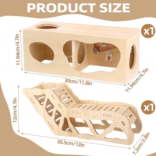 2 Pcs Hamster Hideout Set House and Tunnel, Wooden Exploring Tunnel with Ladder, Small Animal Playground Exploring Toys for Rats, Syrian Hamsters, Gerbils, Guinea Pig(Style2) - color: Style2