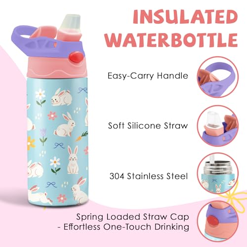 Rabbit 12 oz Water Bottle with Straw – Kids Stainless Steel Vacuum Insulated Cup, Leakproof Pop-Up Spout, Reusable Travel Mug for Boys and Girls Outdoor Sports - color: Rabbit1