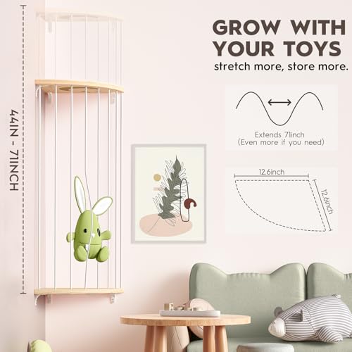 Stuffed Animal Storage Wood Corner Plush Toys Holder with Star Pattern, Length Adjustable Hanging Stuffed Animal Toy Organizer Shelf for Nursery Play Room Bedroom Kid Room