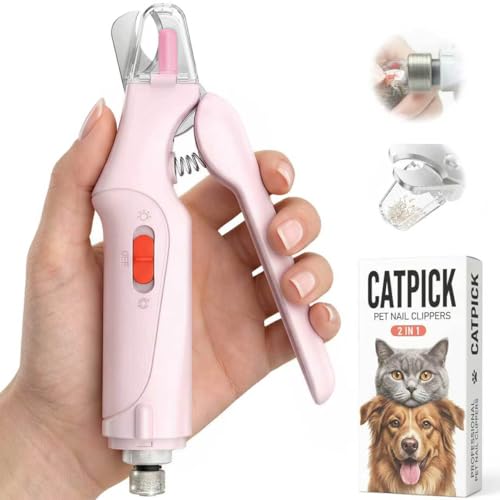 CATPICK 2-in-1 Cat Nail Clippers & Dog Nail Clippers Trimmers for Large Medium Small Dogs Cats Claw Trimmer Quick Sensor and Safety Guard USB Rechargeable with 2 LED Lights Dogs Nail Trimmer - color: Pink