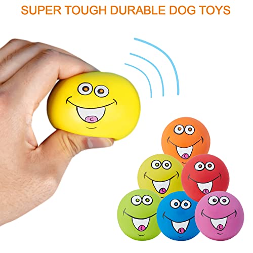 Squeaky Dog Toys Chewing Durable Teething Latex Rubber Soft Interactive Fetch Play Dog Balls with Funny Smile Face for Puppy Small Medium Pet Dog (6PCS) - color: Same Face