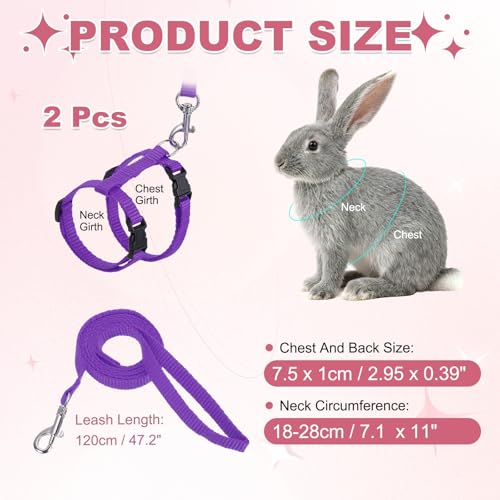 Rabbit Harness and Leash, Escape Proof Bunny Cat Leash Small Animal Harness Soft Adjustable Buckle(2Pcs, Purple) for Bunny Kitten Cats Puppies Walking Hiking Training - color: Purple