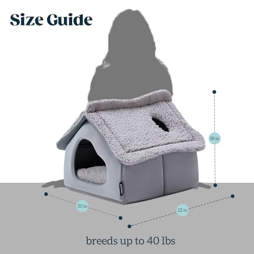 Cat Houses for Indoor Cats - Large Cat Cave Bed with Removable Support Foam and Washable 2-Side Mat - Covered Cat Bed for Cat Hideaway - Enclosed Cat Hideout for Kitten and Small Pet, Grey