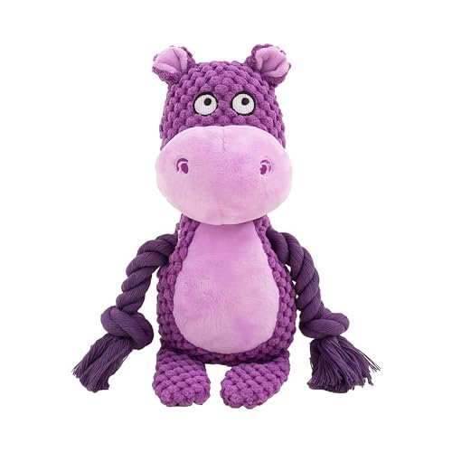 Plush Hippo Dog Toy with Squeaker and Crinkle Paper for Puppies | Soft plush texture with crinkle details, perfect for tossing, carrying, indoor play and interactive bonding with your pet. - color: Purple