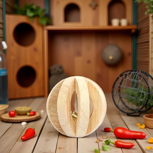 2Pcs Wood Color Natural Wood Dumbells Unicycle Bell Roller Pet Chew Toy for Guinea Pigs Rat Rabbits,Guinea Pig Toys Boredom,Small Animals Will be Very Happy Toys(No Bark Watermelon Ball)