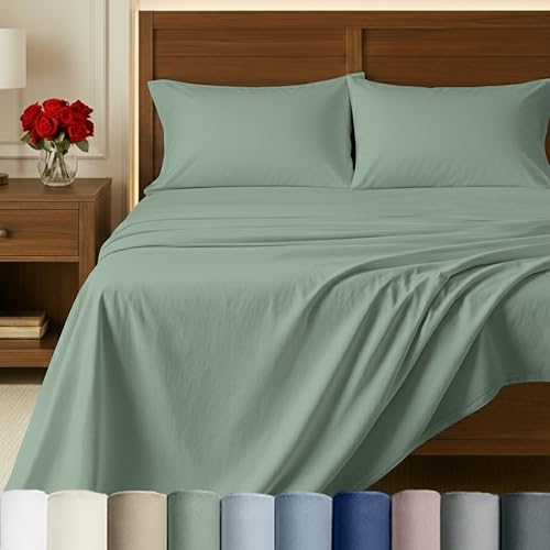 California Design Den 100% Egyptian Cotton Full Size Sheet Sets, Mint Green | Backed by Good Housekeeping Seal, Light & Airy Soft Sateen, 15" Deep Pocket, All-Around Elastic, Durable, Easy Care 4pc Set - color: Mint Green, size: Full