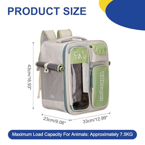 Pet Backpack Carrier, Portable and Ventilated, Oxford Cloth, Dogs Cats and Small Animal Travel Bag 12.99" Up to 16.5 Lbs, (Green), Intended for Hiking/Camping/Traveling - color: Green