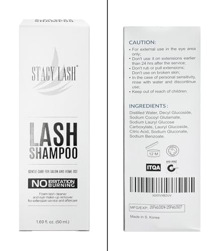 STACY LASH Eyelash Extension Shampoo + Brush / 1.69 fl.oz / 50ml / Korean Makeup Remover/Eyelid Foaming Cleanser/Wash for Extensions & Natural Lashes/Supplies for Professional & Home Use