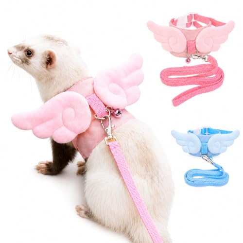 Ferret Harness and Leash Set for Adult Ferrets, Cute Angel Wing Small Animal Vest Harness, Adjustable for Ferrets Kittens Mini Dogs Pink1536-1 - color: Angel Pink