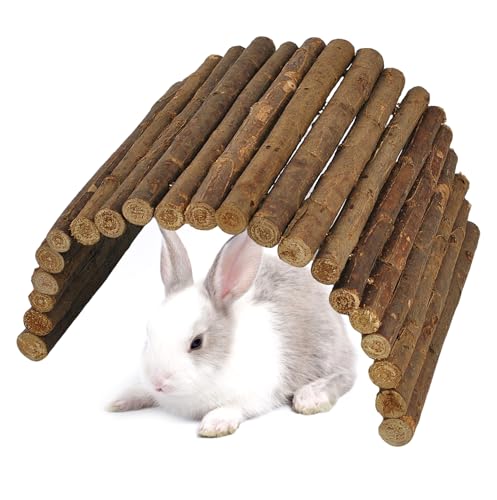 Large Wooden Rabbit Bridge Ladder,19.68 x 11.81 inches Flexible Bunny Tunnel Hideout House Hamster Natural Chew Toy Small Animal Climbing Ramp for Guinea Pig Chinchilla Rabbit Ferret Hedgehog