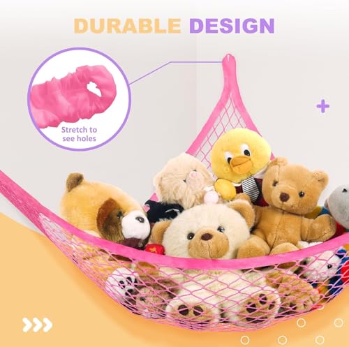 Lazebox Stuffed Animal Net Hammock for Plushie Toys, Stuffed Animal Hammock Corner for Kids' Room Decor, Ideas for Organizing Stuffy Collection, Pink, L (67" x 40" x 40")-Pack of 2 - color: 2 Packs - Pink, size: L (67" X 40" X 40")-pack of 2