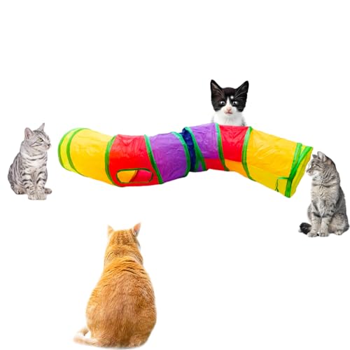 Cat Tunnel, Cat Tunnels for Indoor Cats, S-Shape Foldable Cats Cave | Interactive Toy Pet Tube with Interactive Peephole Crinkle Sounds for Rabbits, Kittens, Ferrets, Puppy Playing & Exploring - color: S - 2 Way Yellow Green