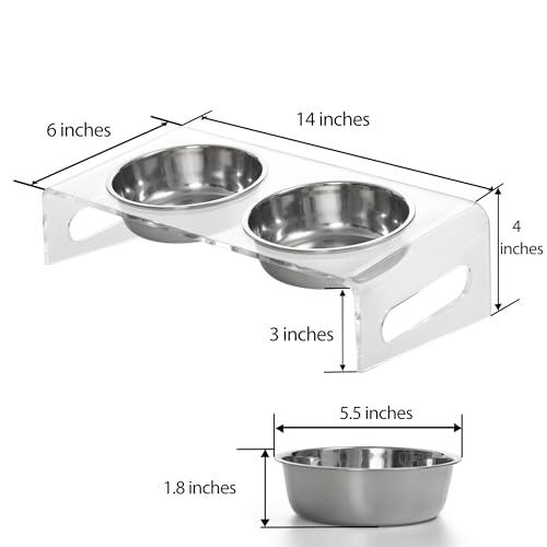 Tilted Raised Elevated Food and Water Bowls Stand for Cat or Small Dogs - Puppy's Clear Acrylic Stainless Steel Dishes Holder for Boy or Girl Pet,Modern,Durable and Easy to Clean by WBhonghui (Clear) - color: Clear