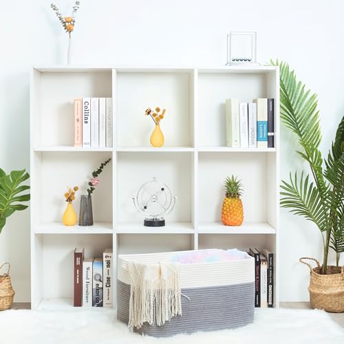 22in Extra Large Blanket Basket Holder Living Room, Rectangle Rope Woven Storage Basket with Handles for Laundry, Pool Towels, and Shoes, Dog Toy Organizer Bin Box, Gray - color: Gray