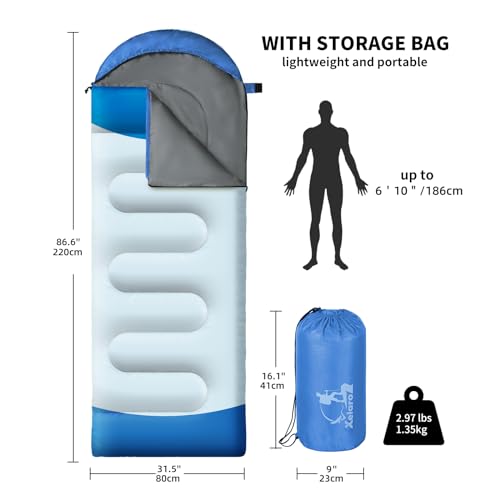 Sleeping Bags for Adults Kids - 3 Season Cold&Warm Weather Waterproof Camping Sleeping Bag - Lightweight Sleeping Bags for Camping Hiking Outdoor Travel - color: Sky Blue&Slate