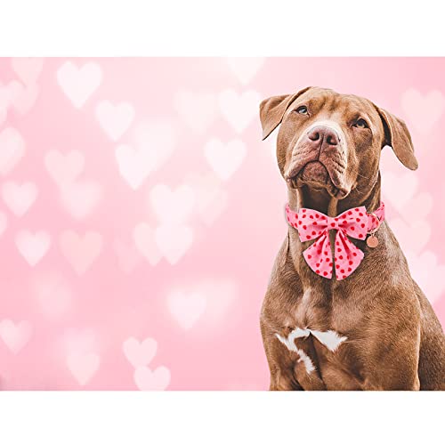 Valentine's Day Dog Collar with Bow Tie, Cotton with Metal Buckle, Red Heart, XS, Neck 8-12in - color: LovedStick, size: XS