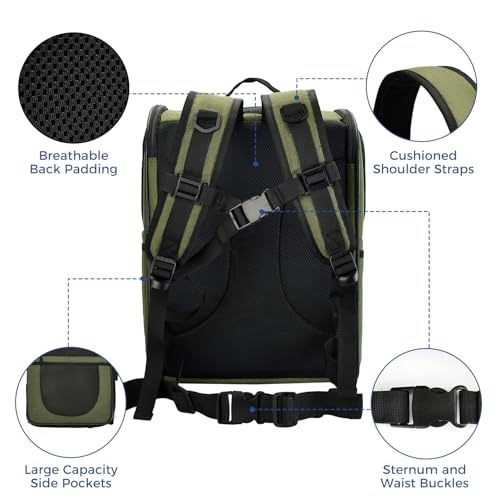 Apollo Walker Cat Carrier Backpack for Small Dogs and Cats Up to 18 lb | Side Pockets, Four-Sided Breathable Mesh, Stability Package, Removable Pad,3D back panel,Thickened shoulder straps - color: Green