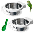BNOSDM 2 PCS Bird Feeding Dish Cups Perch Stand Hanging Stainless Steel Bird Bowls Food Container Food and Water Bowls with Spoon for Budgie Cockatoo Finch Lovebirds Pigeons (White) - color: 2 Pcs White