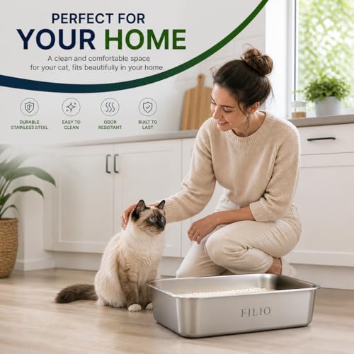 Stainless Steel Litter Box for Cats, 23.6" x 15.74" x 7.87", Metal Cat Litter Box with High Sides, Non-Stick, Odor Free, Easy to Clean Litter Pan for Indoor Cats, Big Cats, Rabbits and Multi Cat Homes - size: Large