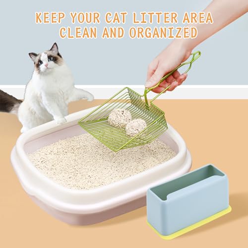 DHXYZZB Cat Litter Scoop with Holder, Metal Cat Litter Scoop Deep Shovel Kitty Poop Scooper Stand for Litter Box, Fast Sifting Non-Stick Cat Poop Sifting with Container to Store cat Scooper - color: Green