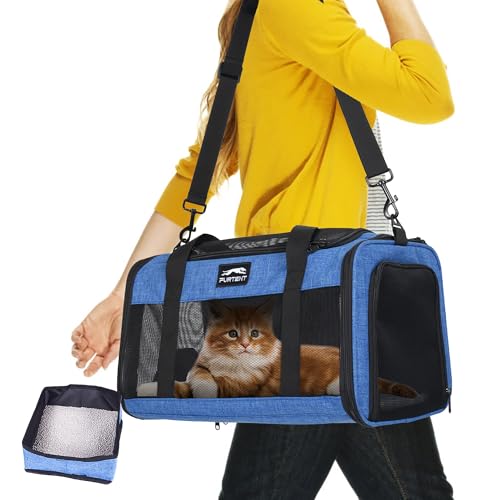 Pet Carrier Airline Approved, Soft Sided Cat Carrier for Small Pets up to 13 lbs, TSA Approved Dog Travel Bag, Portable Soft Sided Pet Carrier for Kittens and Puppies (Blue, Travel Litter Box) - color: Blue