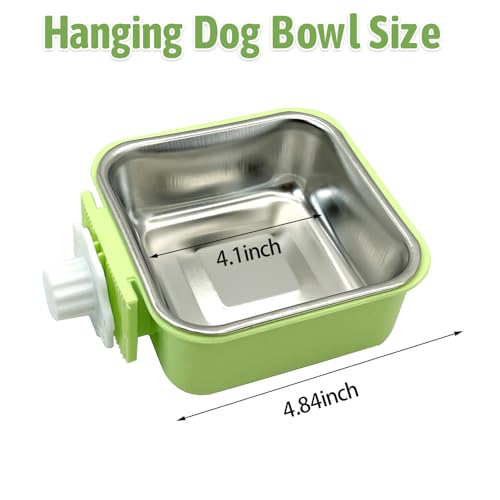 kathson Crate Dog Bowl, Removable Stainless Steel Hanging Pet Kennel Cage Bowl Food & Water Feeder Coop Cup for Puppy, Cat, Rabbit, Guinea Pigs 2pcs Small Square(Blue, Green) - color: Square (Blue, Green), size: 2 PCS