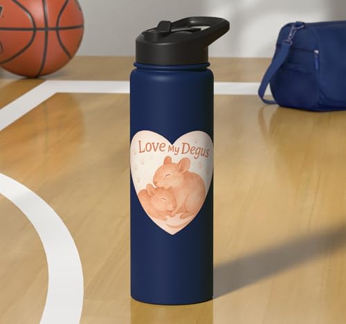 Love My Degus Heart Degu Lover Stainless Steel Insulated Water Bottle - color: Navy Blue