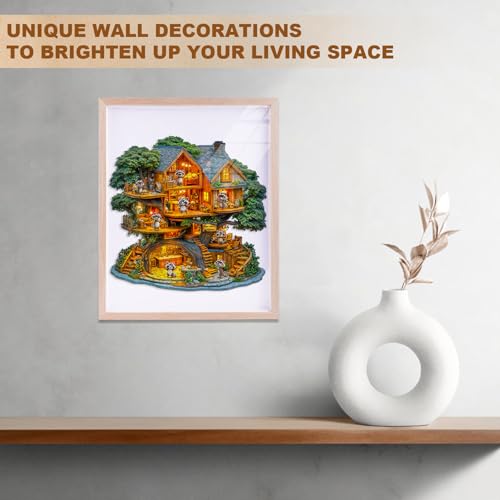 Animal 300 Pieces Wooden Puzzles for Adults - Raccoon House | Unique Shapes Wooden Jigsaw Puzzles, Birthday Decor Gifts for Wood Puzzle Lovers, Family (13.4 * 13.2in) - color: Raccoon House, size: Large