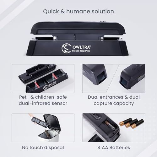 OWLTRA EMZ Plus Indoor Electric Mouse Trap, Instant Kill Rodent Zapper with Dual Entrances and Pet Safe Trigger, Black - size: Dual Entrance, style: Electric Mouse Trap