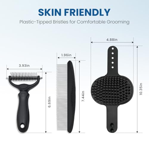 Double-Sided Pet Grooming Rake - 4-in-1 Professional Pet Grooming Kit Deshedding Dematting Tool for Dogs Cats Extra-Wide Grooming Brush & Deshedder Comb for Long & Short Haired Pets (Black Kit 4PCS) - color: Black