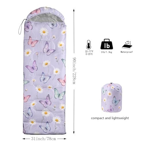 QOOMO Camping Sleeping Bags,3 Season Warm & Cool Weather,Lightweight,Waterproof Sleeping Bags for Adults & Kids,Traveling,and Outdoors,Camping Gear Equipment - color: Butterfly 3