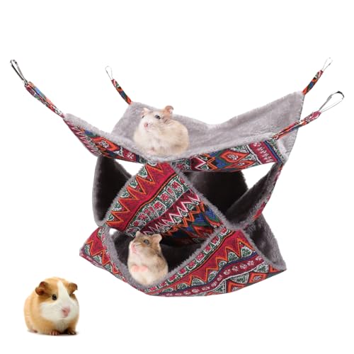 3 Tier Guinea Pig Cage Accessories,Ferret Rat Hammock,13.7x13.7 Inches, Pet Cage Hanging Bunkbed Hammock for Small Animals,Guinea Pig,Ferret,Kitten,Squirrel, Chinchilla, Rat,Parrot - color: red